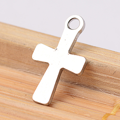 Stainless Steel Color 304 Stainless Steel Tiny Cross Charms, Stainless Steel Color, 12x7x1mm, Hole: 1.2mm