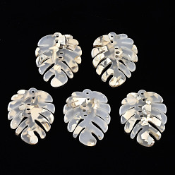 Желтая Старая Ткань  Подвески из ацетата целлюлозы (смолы), с блестками, лист, старое кружево, 24x19.5x2.5 мм, отверстие : 1 мм