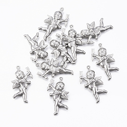 Нержавеющая Сталь Цвет Устойчивые к потускнению 304 подвески из нержавеющей стали, полый амур / херувим, цвет нержавеющей стали, 29x16.5x5 мм, отверстие : 1 мм