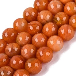 Dunkelorange Stränge aus Imitations-Glasperlen, Runde, dunkelorange, 7.5~8.5 mm, Bohrung: 0.7~0.8 mm, ca. 42~54 Stk. / Strang, 11.81~15.55 Zoll (30~39.5 cm)