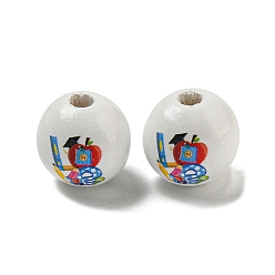 Белый Набивные деревянные европейские бусины, бусины с большим отверстием, круглые, белые, 16~16.5x14.5~15 мм, отверстие : 4 мм