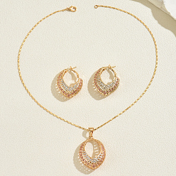 Золотой Элегантные европейские серьги и ожерелья из микрофибры с кубическим цирконием в форме овала для женщин, золотые, ожерелья: 17.32 дюйм (44 см)