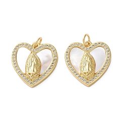 Сердце Латунные микро проложить кубического циркония подвески, Дева Мария, с оболочкой, реальный 18 k позолоченный, стойки покрытие, прочное покрытие, без кадмия и без свинца, сердце, 18.5x18x3.5 мм, отверстие : 3 мм
