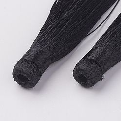 Black Nylon Tassels Big Pendant Decorations, Black, 120x10mm, Hole: 5mm