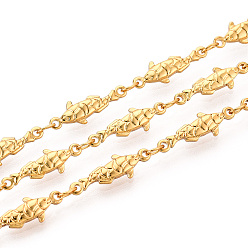 Настоящее золото 18K Латунные цепочки с рыбками в морском стиле, без кадмия, без никеля и без свинца, пайки, с катушкой, реальный 18 k позолоченный, рыбы: 15.5x5x2 mm