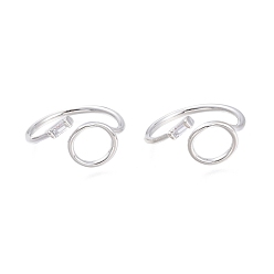 Платинированный Латунные кольца из манжеты с прозрачным цирконием, пасьянс кольца, кольцо с прямоугольника, Реальная платина, размер США 7 1/4 (17.5 мм)