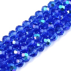 Средно-синий Стеклянные бусины с гальваническим покрытием , с половиным покрытием цвета радуги, граненые, рондель, светло-синий, 6x5 мм, отверстие : 1 мм, около 80~85 шт / нитка, 38~40 см
