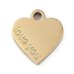 Настоящее золото 18K 304 прелести нержавеющей стали, сердце со словом люблю тебя очарование, ионное покрытие (ip), реальный 18 k позолоченный, 9x8.5x1.5 мм, отверстие : 1.2 мм
