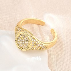 Real 18K Gold Plated Brass Micro Pave Cubic Zirconia Cuff Rings for Women, Round, Cadmium Free & Lead Free, Rack Plating, Long-Lasting Plated, Real 18K Gold Plated, 10mm, US Size 7 1/4(17.5mm)