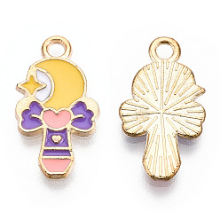 Золотистый Подвески из эмали и сплава, золотой свет, шарм лунного креста, без свинца и без кадмия, золотые, 19.5x11x1.5 мм, отверстие : 1.8 мм