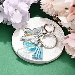 Letter Z 26шт. брелок с кисточкой из прозрачной эпоксидной смолы, прозрачного акрила и искусственной замши, с кольцами для ключей из сплава, с цепочками и застежками-лобстерами, бабочка, Письмо Z, 95~108 мм