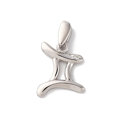 Близнецы 925 подвески из стерлингового серебра с прозрачным микропаве и цирконием, чары созвездий, платина, родий, с печатью 925, Близнецы, 14x11x1.5 мм, отверстие : 4x2 мм