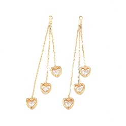 Настоящее золото 18K Латунные подвески с фианитами большие, сердце, реальный 18 k позолоченный, 57x6.5x3 мм, отверстие : 1.4 мм