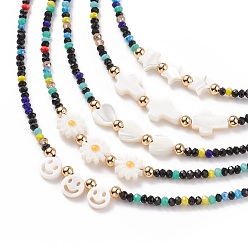 Mixed Patterns Shell & Glass Beaded Necklace for Women, Mixed Patterns, 17.09~17.17 inch(43.4~43.6cm)