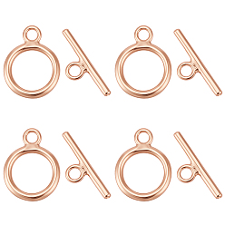 Rose Gold 925 Sterling Silver Toggle Clasps, with S925 Stamp, Round Ring & Bar, with Suede Fabric Silver Polishing Cloth, Rose Gold, Ring: 11.5x8.5x1.2mm, Hole: 1.4mm; Bar: 4x12x1.3mm, Hole: 1.4mm