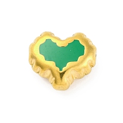 Зеленый 304 из нержавеющей стали эмаль бисер, ионное покрытие (ip), реальный 18 k позолоченный, сердце, зелёные, 13x15x7 мм, отверстие : 1.2 мм