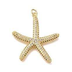 Настоящее золото 18K Латунные микро проложить кубического циркония подвески, форма морской звезды, с целью перехода в кольце, реальный 18 k позолоченный, 32.5x30.5x3.5 мм, отверстие : 3.5 мм