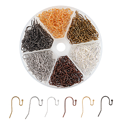 Mixed Color Brass Earring Hooks, Ear Wire, Lead Free & Cadmium Free, Mixed Color, 22x11x0.75mm, 20 Gauge, 6colors, 60pcs/color, 360pcs/box