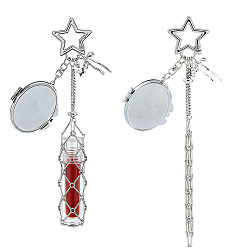 Oval Pendentifs décoratifs en alliage miroir et fer, avec pochette en macramé et porte-rouge à lèvres, ovale, 198mm