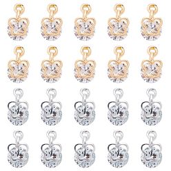 Mixed Color Alloy Clear Cubic Zirconia Charms, Butterfly Shape, Mixed Color, 12x7~7.5x5.5mm, Hole: 1mm, 2 colors, 50pcs/color, 100pcs/box