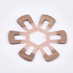 Pink Resin & Walnut Wood Pendants, Trapezoid, Pink, 37~37.5x27~27.5x3~3.5mm, Hole: 2mm