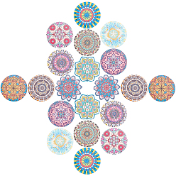 Mixed Color Printed Wooden Big Pendants, Dyed, Flat Round with Flower, Mixed Color, 60x2.5mm, Hole: 1.5mm, 10 Colors, 2pcs/color, Total 20pcs/set