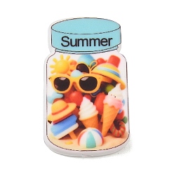 Colorful Printed Silicone Beads, Focal Beads, Summer Beach Jar with Sunglasses &Sun & Ice Cream, Colorful, 29.5x18x7mm, Hole: 2mm