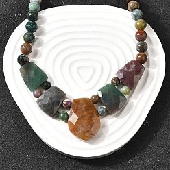 (RRHB277) Кристалл на подкладке из медово-бежевого цвета Натуральный индийский агат ограненный нагрудник градуированные бусины ожерелья для женщин, из нержавеющей стали застежками омаров, цвет нержавеющей стали, 19.09 дюйм (48.5 см)