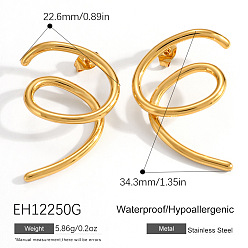 Золотой 304 из нержавеющей стали серьги, спиральный вихрь, золотые, 22.6x34.3 мм