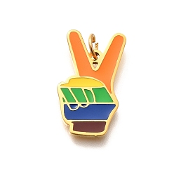 Palm Гордость 304 эмалированные подвески из нержавеющей стали, Радуга цветов, с целью перехода в кольце, да жест, 20x12x1.5 мм, отверстие : 3.5 мм