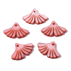 Salmon Natural Freshwater Shell Pendants, Dyed, Ginkgo Leaf, Salmon, 12x17.5x2mm, Hole: 1.2mm