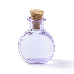 Lilac Flat Round Miniature Glass Bottles, with Cork Stoppers, Empty Wishing Bottles, for Dollhouse Accessories, Jewelry Making, Lilac, 11.5x21x31mm
