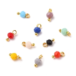 Gemischte Farbe Facettierte Glasperlen Anhänger, mit Kugelköpfen aus Messing, Rondell, golden, Gemischte Farbe, 8x4 mm, Bohrung: 1.6 mm, 10 Stück / Set.