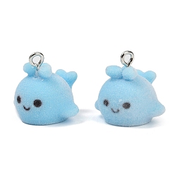 Whale Кулоны из флокированной смолы, с железной платиной петлей, кит, 18.5x19x19.5 мм, отверстие : 2 мм