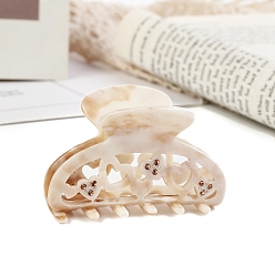 Светло-коричневый Заколки-клочья из ацетата целлюлозы со стразами, сердце, загар, 68 мм