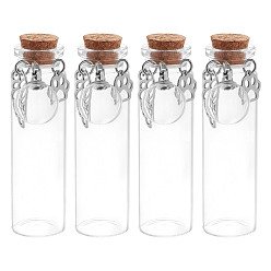 Прозрачный 4 шт. прозрачные стеклянные пустые бутылки с подвесками в виде перьев и отпечатков лап, для хранения шерсти домашних животных, желающие бутылки, платина, прозрачные, 7.9 см