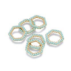 Бледно-бирюзовый Японский бисер miyuki & toho ручной работы, с 304 кольцами из нержавеющей стали, Ткацкий станок, шестиугольник, золотые, бледные бирюзовая, 15~15.5x16x1.8~2 мм