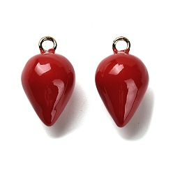 Темно-Красный Латунь эмаль подвески, клубничное очарование, долговечный, без кадмия и без свинца, стойки покрытие, реальный 18 k позолоченный, темно-красный, 18.5x11 мм, отверстие : 2 мм