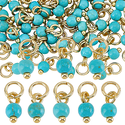 Золотой 48 шт. круглые подвески из синтетической бирюзы, окрашенные, с 304 кольцами из нержавеющей стали, золотые, 10 мм, отверстие : 8 мм