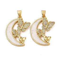 Настоящее золото 18K Латунные микро проложить кубического циркония подвески, лунная бабочка, с эмалью, без кадмия и без свинца, стойки покрытие, долговечный, реальный 18 k позолоченный, 26x19.5x3 мм, отверстие : 3.5x4.5 мм