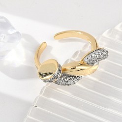 Настоящее золото 18K Латунные кольца-манжеты с микропаве и прозрачным цирконием для женщин, без кадмия и без свинца, с четким кубического циркония, реальный 18 k позолоченный, 17.5 мм, регулируемый