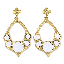 Белый Вакуумное покрытие pvd 304 серьги-гвоздики с эмалированными цветами из нержавеющей стали, со стразами, белые, 57x32 мм