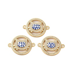 Mauve Rack Plating Brass Micro Pave Clear Cubic Zirconia Ring with Cat Head Links Connector Charms, with Enamel & Shell, Real 18K Gold Plated, Long-Lasting Plated, Lead Free & Cadmium Free, Mauve, 18x24x4mm, Hole: 1.6mm