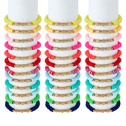 Gemischte Farbe 3 Sets 36 Stück Polymer Clay Heishi Perlen-Stretcharmbänder, Herz, Gemischte Farbe, 1/4 Zoll (0.6 cm), Innendurchmesser: 1-7/8 Zoll (4.9 cm), 12 Farben, 1 PC / Farbe, 12 Stück / Set