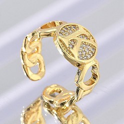 Letter K Открытые манжеты из латуни с микропаве и прозрачным цирконием для женщин, буквы, стойки покрытие, долговечный, без кадмия и без свинца, реальный 18 k позолоченный, Письмо K, 11.5 мм