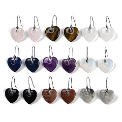 Смешанные камни Драгоценный камень болтаются серьги, с латунными крючками для сережек, без кадмия и без свинца, сердце, 40x23 мм