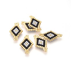 Black MIYUKI & TOHO Handmade Japanese Seed Beads Links, Loom Pattern, Rhombus, Black, 21.5~22x12x1.7mm, Hole: 2mm