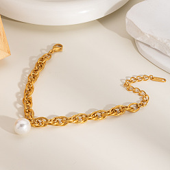 Настоящее золото 18K Браслеты с круглыми бусинами из нержавеющей стали с инициацией в виде жемчужин, браслеты Cable Cahin для женщин, реальный 18 k позолоченный, 6-7/8 дюйм (17.5 см)