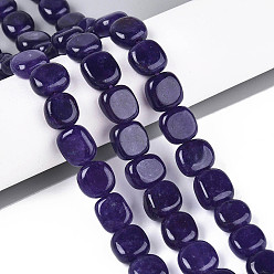 Индиго Бусины из натурального белого нефрита, квадратный, окрашенные, индиговые, 9~12x9~12x5~8 мм, отверстие : 1~1.2 мм, около 33~37 шт / нитка, 14.96~15.16 дюйм (38~38.5 см)