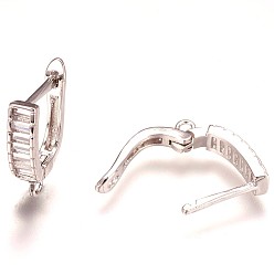 Platinum Brass Micro Pave Cubic Zirconia Earring Findings, Hoop Earring Findings with Latch Back Closure, Platinum, 18x13x4mm, Hole: 1.5mm, Pin: 1x1.4mm